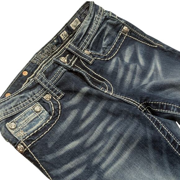 MISS ME Skinny Jeans Bedazzled Cross, Beads & Rhinestones Back Pockets Women 26 - Picture 5 of 9